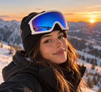 Retrato con las gafas Snowryx sobre la frente al atardecer (imagen de ambiente)